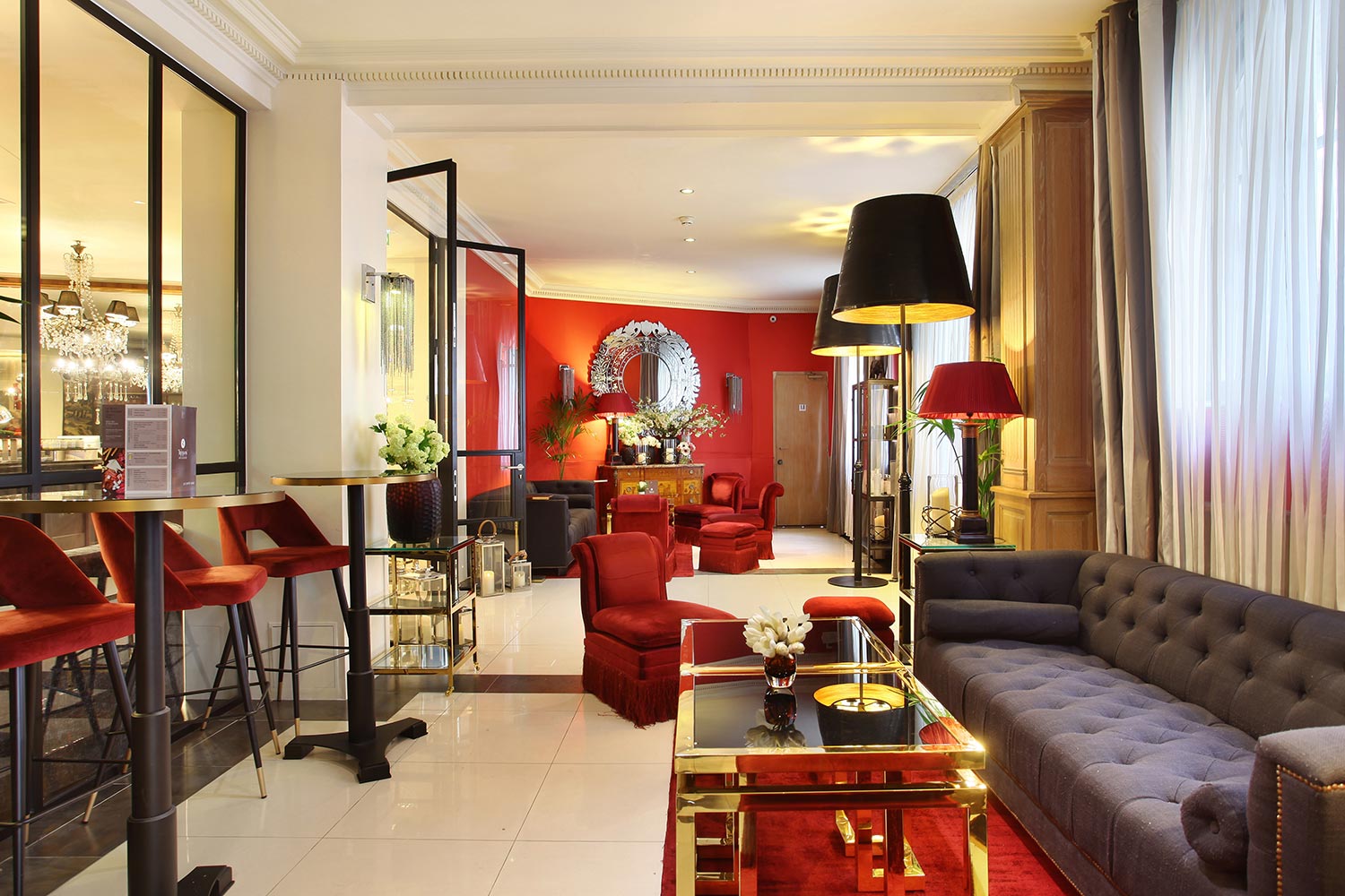 Le lobby de l'hôtel 4 étoiles Trianon Rive Gauche situé à Paris 6.